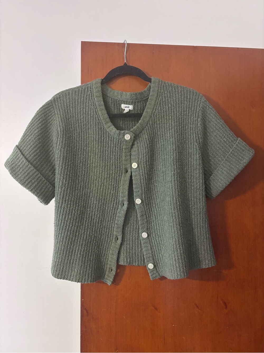Aerie Short-Sleeve Knit Cardigan Sweater - Green
